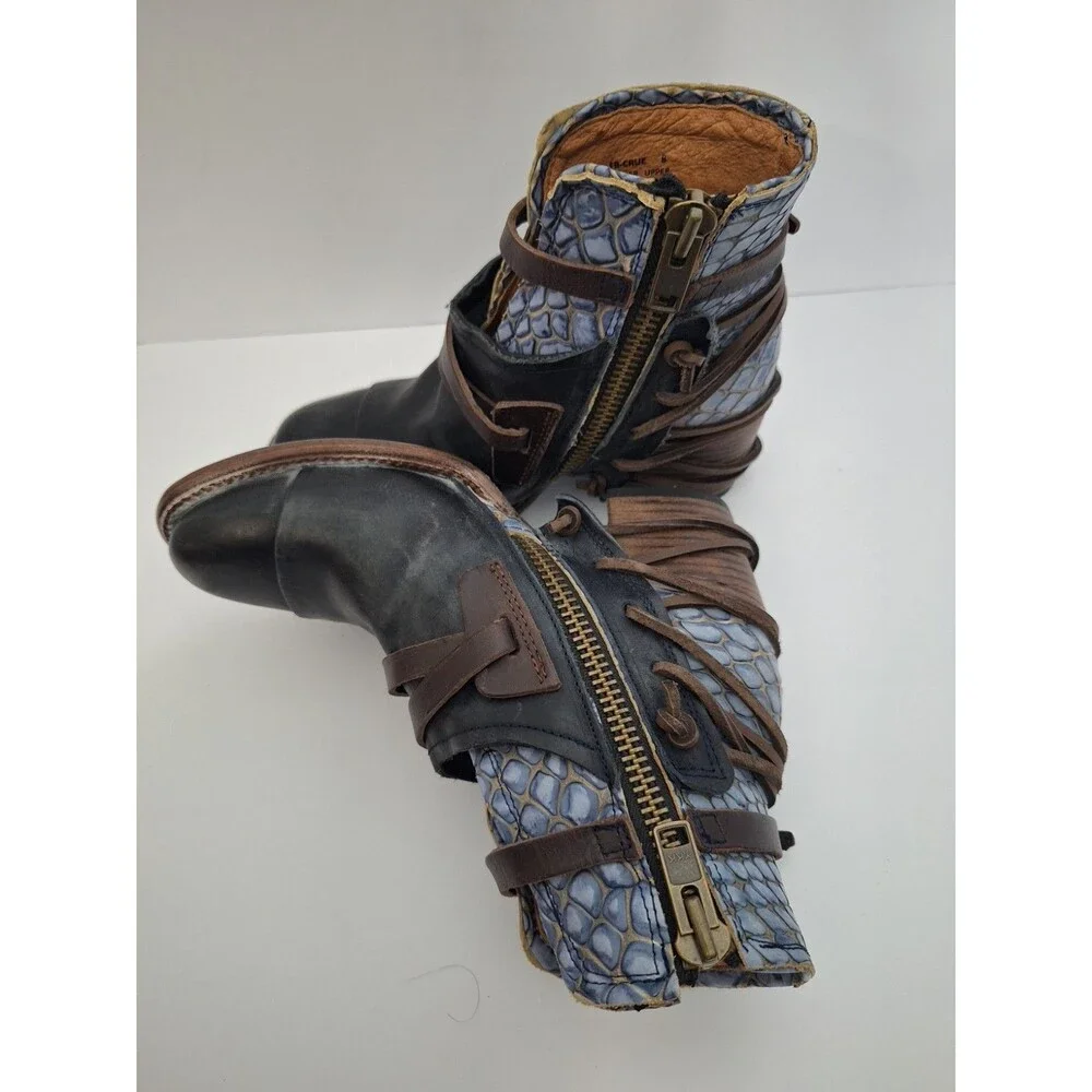 Freebird By Steven 'CRUE' Black Ankle Leather Boots Women's Sz 8 Biker Grunge